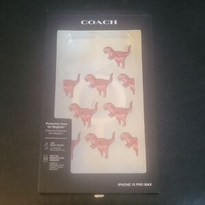Coach Pink/Red Sparkly Dinosaur iPhone 15 Pro Max Case BNIB